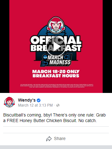 Wendy's Honey Butter Chicken Biscuit TV Spot, 'NCAA March Madness: Free' 